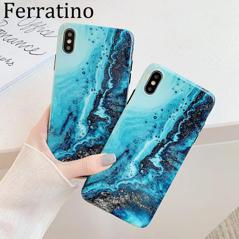 Синий морской песок мраморный чехол для телефона iPhone XR XS Max X 7 8 Plus 6 6S матовый