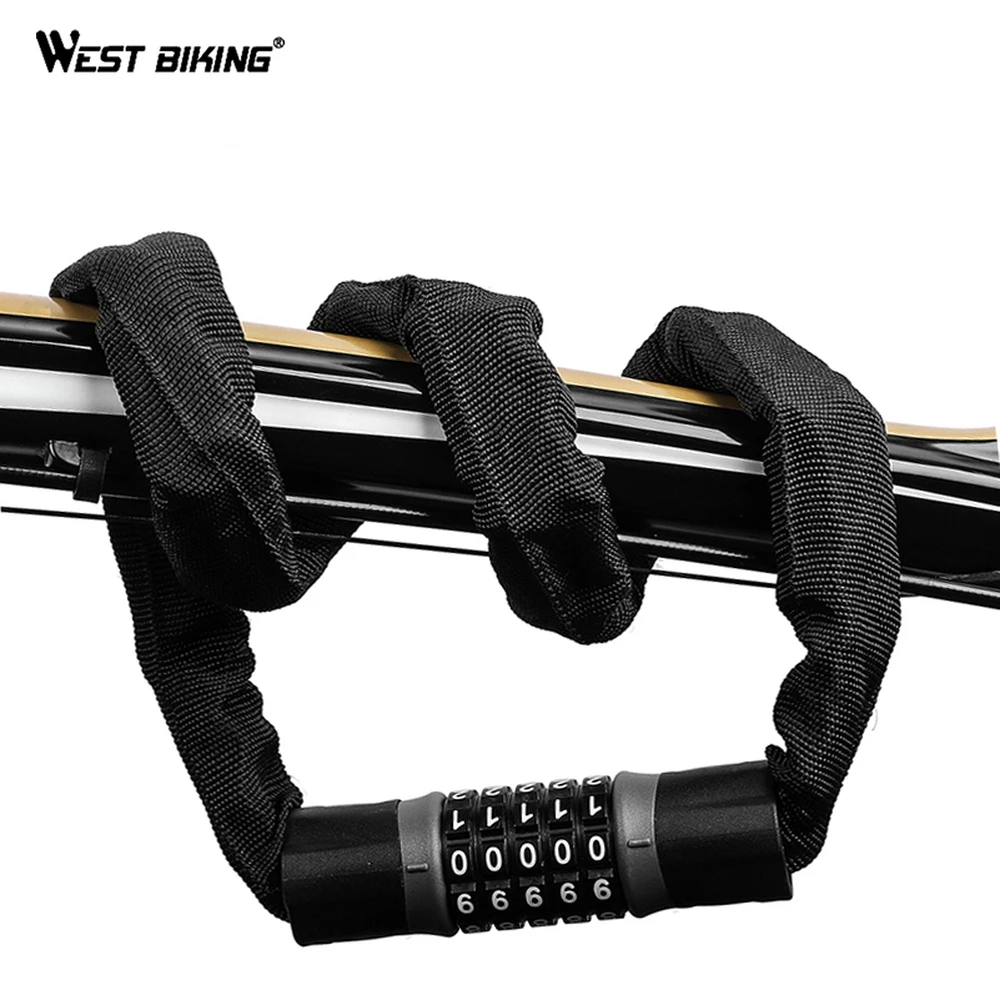 

WEST BIKING Bicycle Bike Lock Chain Bike Password Lock Strong Security Cycling Lock Alloy Anti-Theft Bicycle Cycling Accessories
