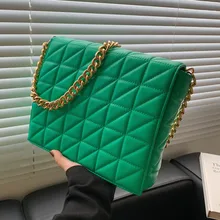 

Green Chain Shoulder Bags for Women Quilted Flap Crossbody Bag Embroidery Thread Messenger Bag Ladies Fashion Designer Handbags