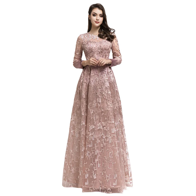 Robe De Soiree Роскошные вечерние платья с длинными рукавами, украшенные кристаллами, с круглым вырезом, длина до пола, женские вечерние платья WT5481