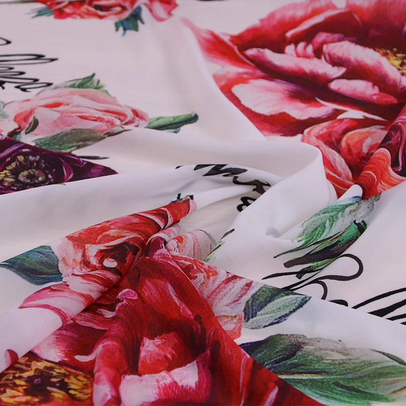 

Big flower letter printed chiffon fabric, soft chiffon thin fabric for dress, long beach dress chiffon clothing tissue fabric
