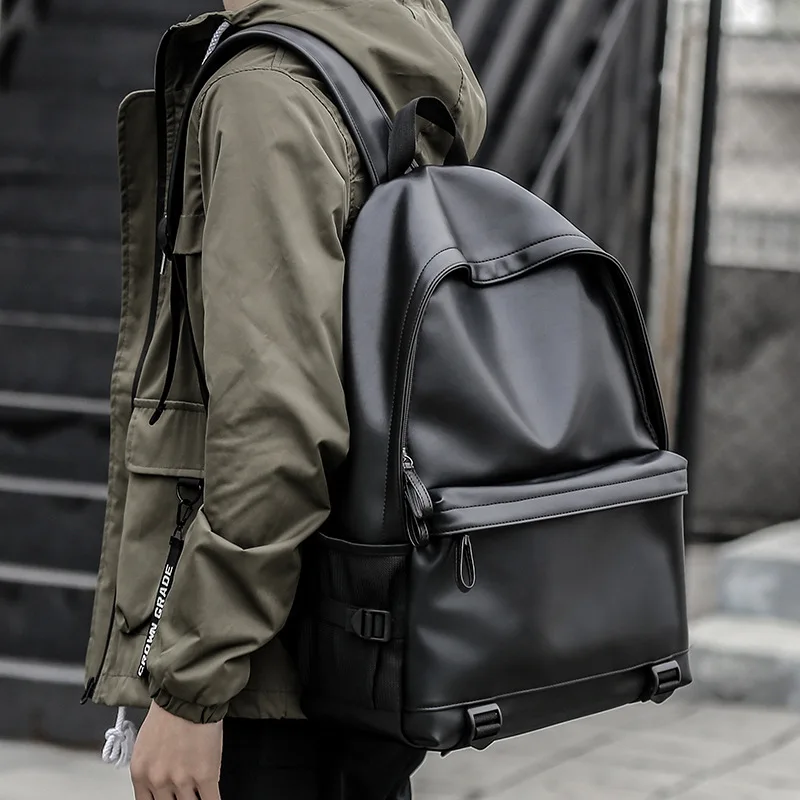 Men Leather Backpacks Anti-theft Bolsas Mochila Large Schoolbag For Boy Travel Bag School Backpack Black Bagpack 2