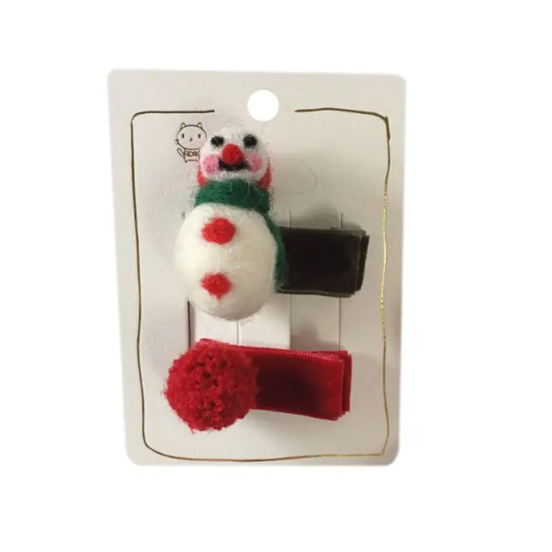 2Pcs Baby Girls Faux Wool Christmas Hair Clip Cartoon Snowman Pompom Hairpins - Цвет: 4
