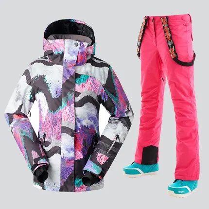 Gsou зимняя одежда для женщин лыжная куртка+ брюки ветрозащитная Водонепроницаемая уличная спортивная одежда для катания на лыжах сноуборде утепленная Термальная женская - Цвет: Color 5