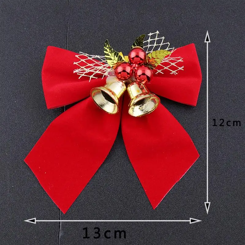 6pcs Christmas Red Bowknot with Bell Beautiful Christmas Tree Ornaments Ribbon Accessories