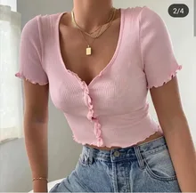

Summer Solid Tops for Women 2021 Sexy V-Neck Button Short Y2k Indie All-Match Ribbed Short-Sleeve Streetwear Tee Tops T-Shirts