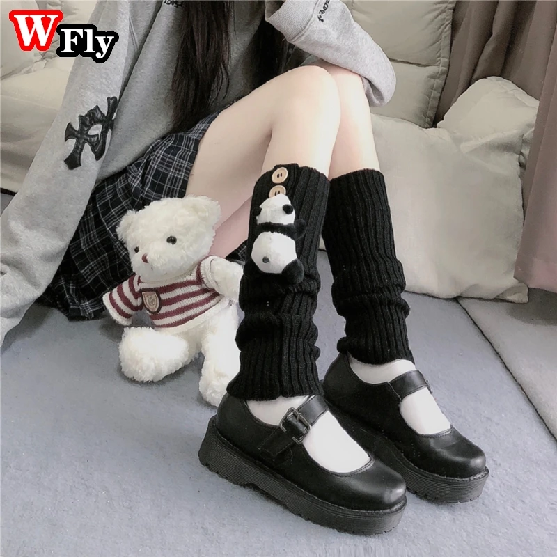 Japanese JK uniform Leg Warmers Korean Lolita girls' ins Button Knit LONG socks girls pile up Foot warming cover | Женская одежда