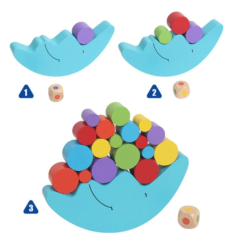 Montessori Wooden Toy Moon Balance Beam Game Wooden Building Blocks Children Educational Toy Colorful Stack Tower Baby Gift