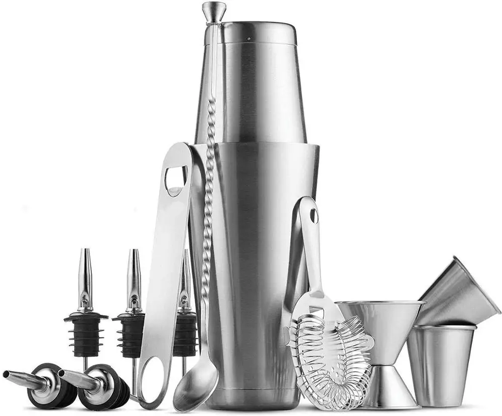 | Bartending Kit Includes Elegant Stainless Steel Weighted Bottom Cocktail Shakers with Premium Bar Tools and Bar Set Accesssories Professional Bartender Kit Deluxe Packaging 14-Piece 