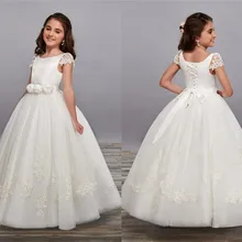 Белое Бальное Платье для девочек, держащих букет невесты на свадьбе; платье для первого причастия с короткими рукавами, украшенное бусинами; детское платье для дня рождения