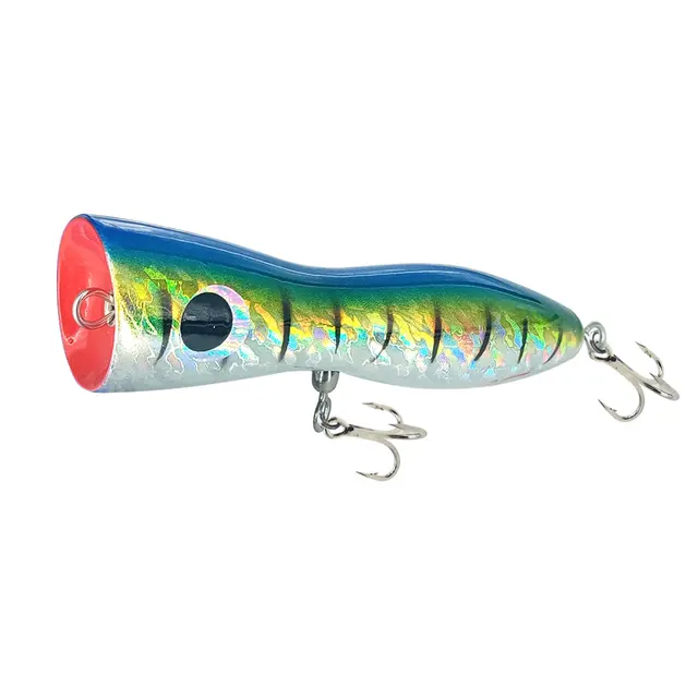 AS Boat Fishing Swimbait Popper Wood Bait Big Game Topwater Tuna Lure 75g120g Treble Hook Artificial Bait Leurre Cast Crankbait green-hooks