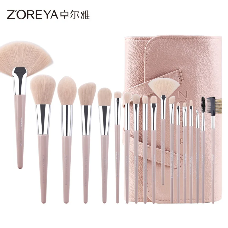 

Zoreya zhuo er ya Makeup Brush Set Fiber Hair 18 Makeup Tool Full Set Brush Champagne Color Off-white