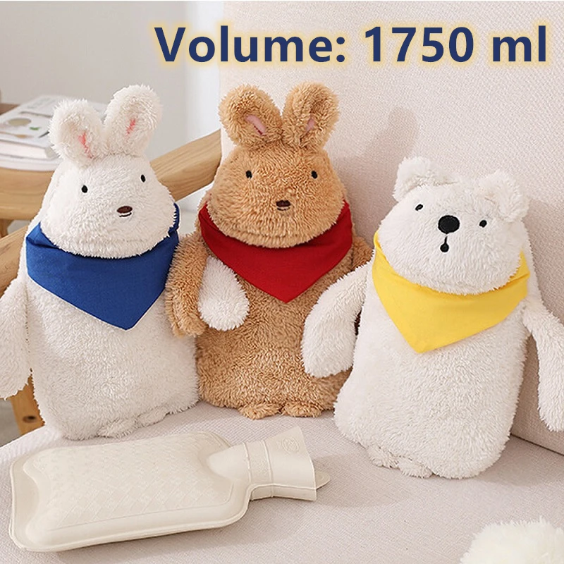 Funda de botella de agua con dibujos animados de conejo y oso, tejido de felpa a prueba de explosiones, bolsa cálida de piel, lavable, extraíble, 2L, 1000ml, 1750|Botellas de agua caliente| - AliExpress - ¡Es muy lindo!