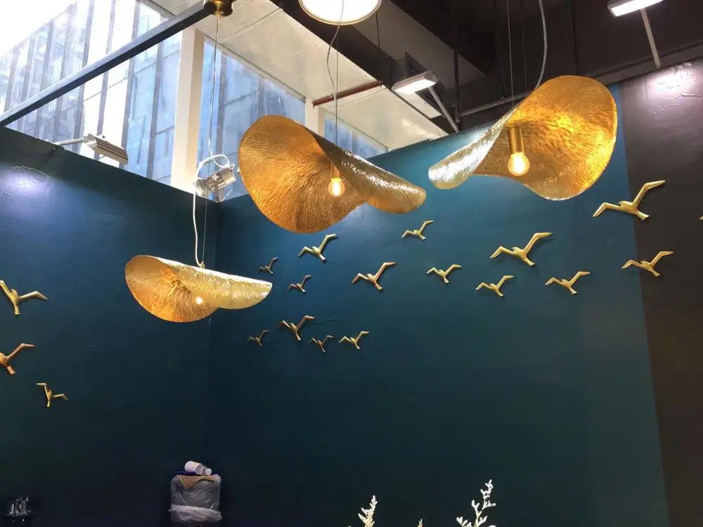 Индивидуальные Современные простые ручные медные офисные люстры в форме листа