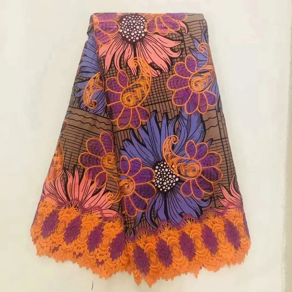 Анкара воск смесь шнур кружева ткани 6 ярдов Высокое качество африканская вощеная ткань принтом с нигерийской вышивкой кружева для платья! O-4606