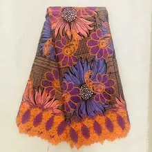 Анкара воск смесь шнур кружева ткани 6 ярдов Высокое качество африканская вощеная ткань принтом с нигерийской вышивкой кружева для платья! O-4606