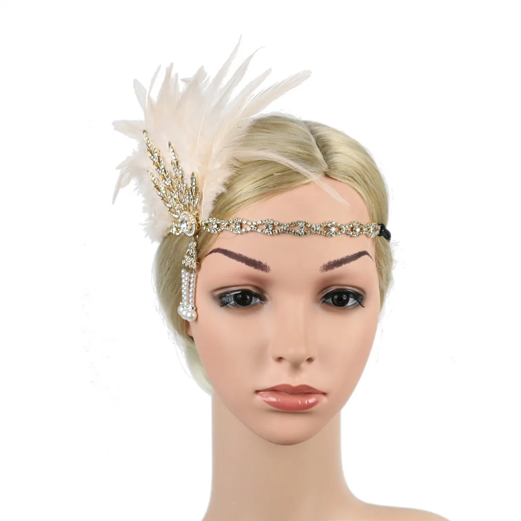 Women Headpiece Feather Flapper Headband Shiny Great Gatsby Headdress headpiece Vintage Prom Fashion Getsbi Hair Accessories