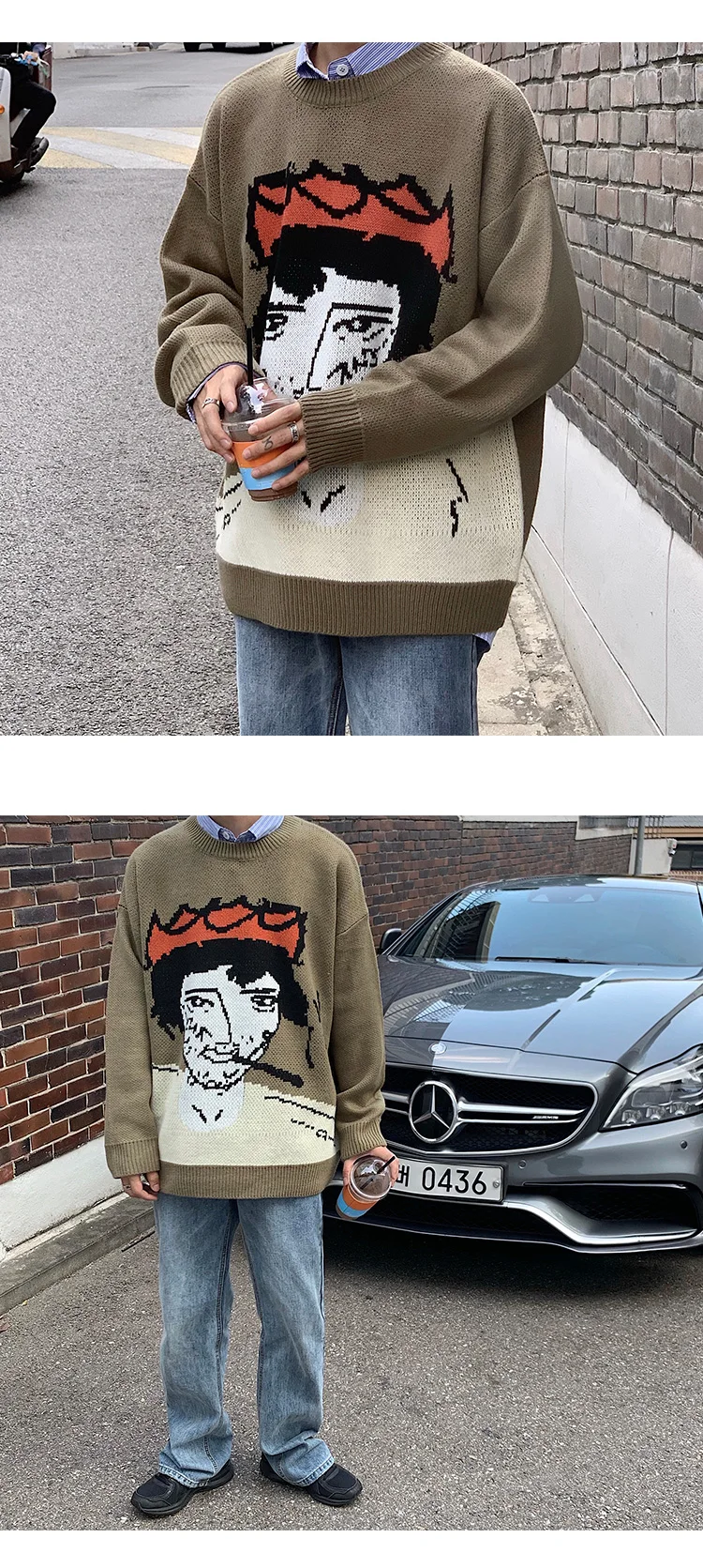 Liketkit мужской Весенний вязаный свитер с круглым вырезом, Мужские жаккардовые пуловеры с забавным мультяшным принтом, мужская повседневная модная уличная одежда