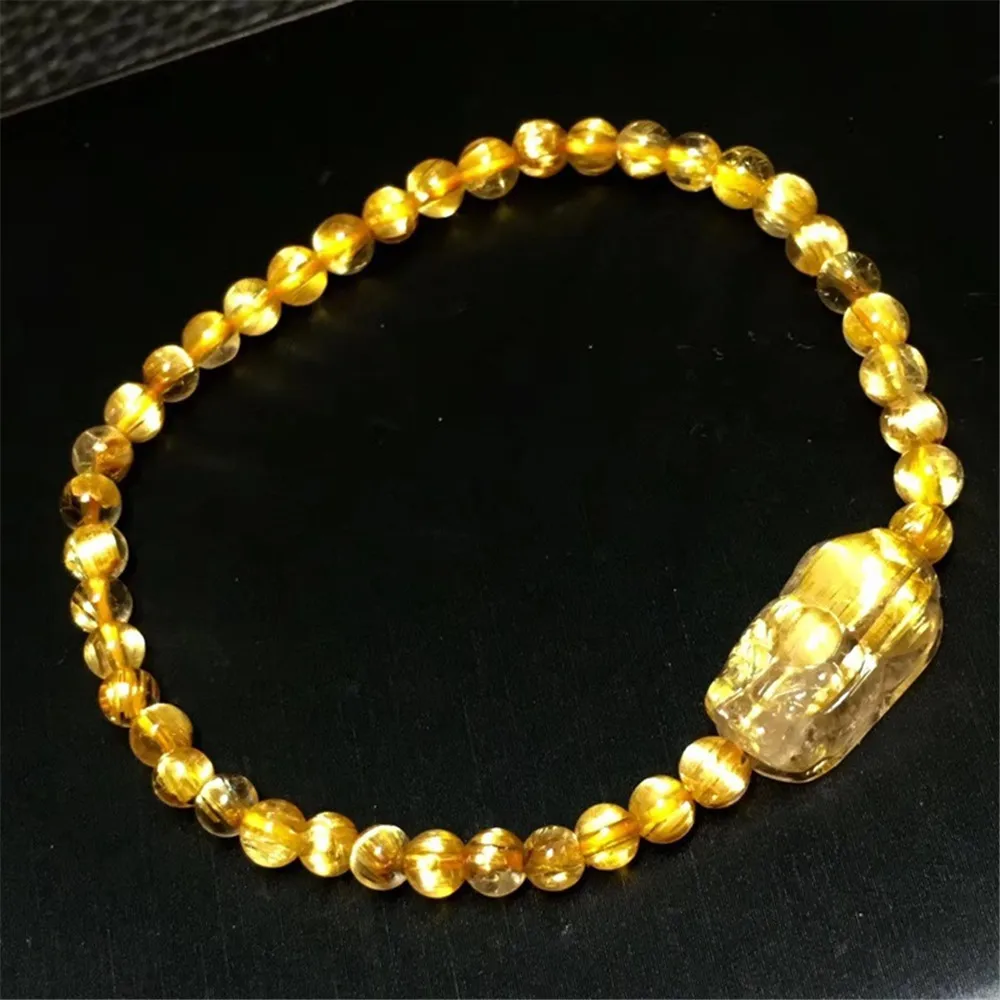 6mm Genuine Natural Gold Rutilated Titanium Bracelet For Women Men Crystal Pi Xiu Beads Stretch Round Beads Jewelry AAAAAA
