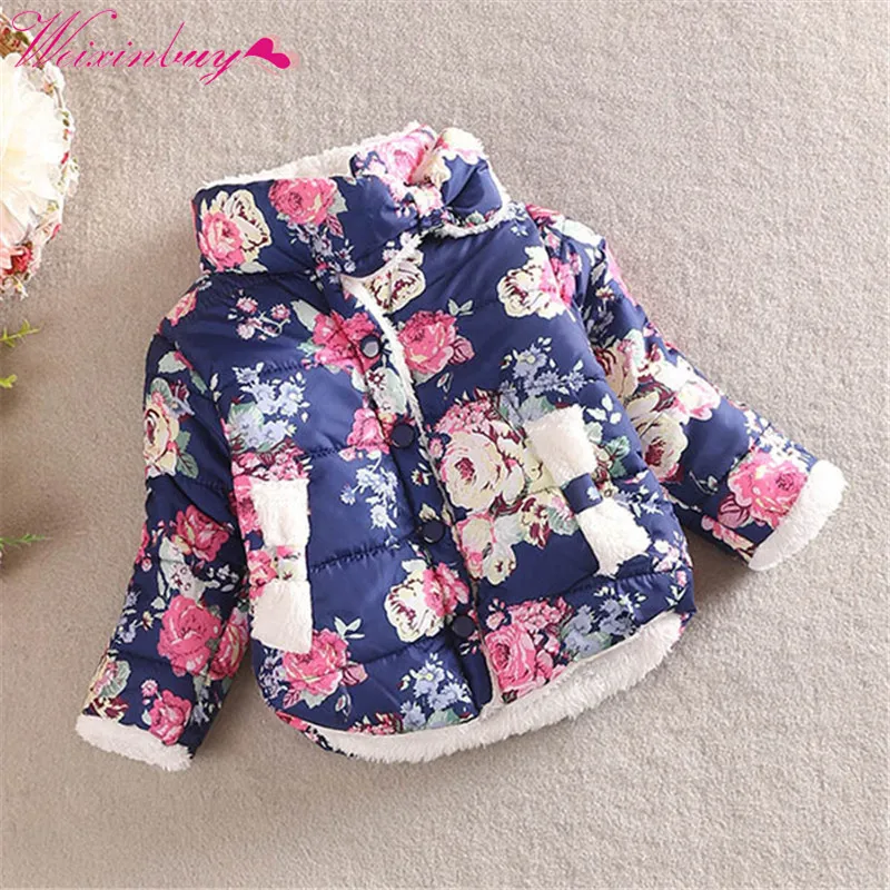 

Kid Jekact Winter Baby Girl Floral Stand Collar Long Sleeve Bow Coat Outerwear 2-6Y High Quality