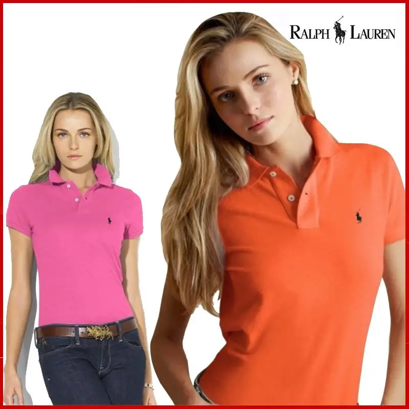 RALPH LAUREN femmes футболки поло été режим col rabattu décontracté с коротким рукавом из хлопка
