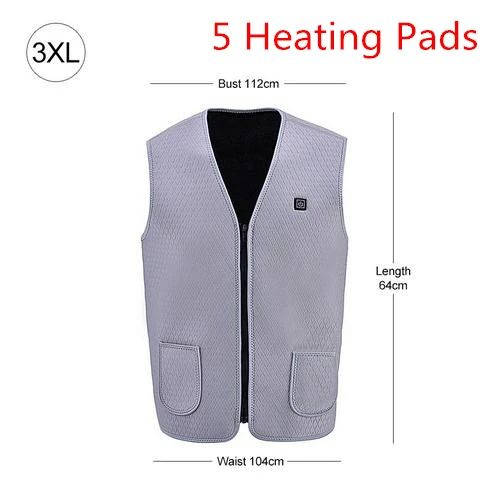 3XL-5grey Жилет с электрическим подогревом, куртка с USB разогревом, 8 грелок, утепленный жилет с подогревом, софтшелл, спортивный костюм, мужская теплая куртка для велоспорта, пешего туризма - Цвет: 3XL-5grey