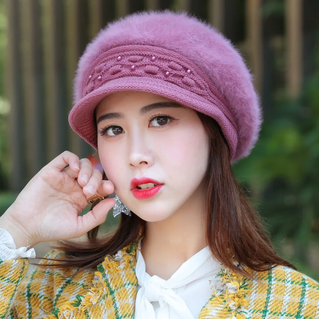 

2020 New Style Hat Knitted Hat Autumn And Winter Warm Women's Beret Wool Cap Winter Middle-aged Rabbit Fur Hat