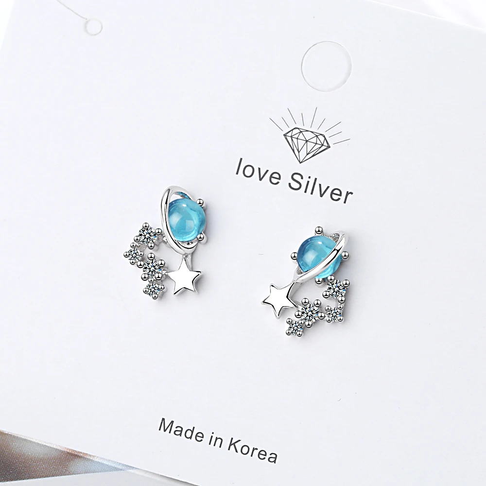 Blue Space Universe Star Moon Earrings - Image 3