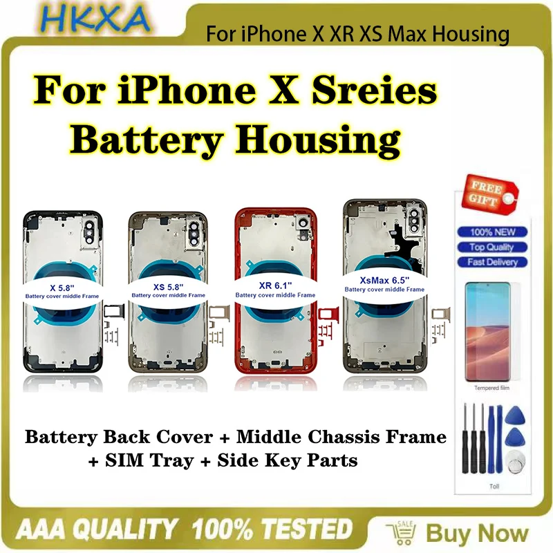 OEM задний корпус для iPhone X XR XS Max Крышка корпуса задняя дверь средняя рамка + лоток