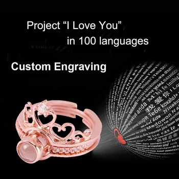 

Sterling Silver Custom Name Ring Projection Project I love you in 100 Languages Heart Promise Rings Gift for Wife Girlfriend
