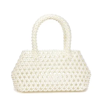 

Brand Hand-woven Pearl Bags Lady Beaded Shoulder Bag Women Party Vintage Handbag Ins Small Flap Bag Mini Cross body Bag 2019