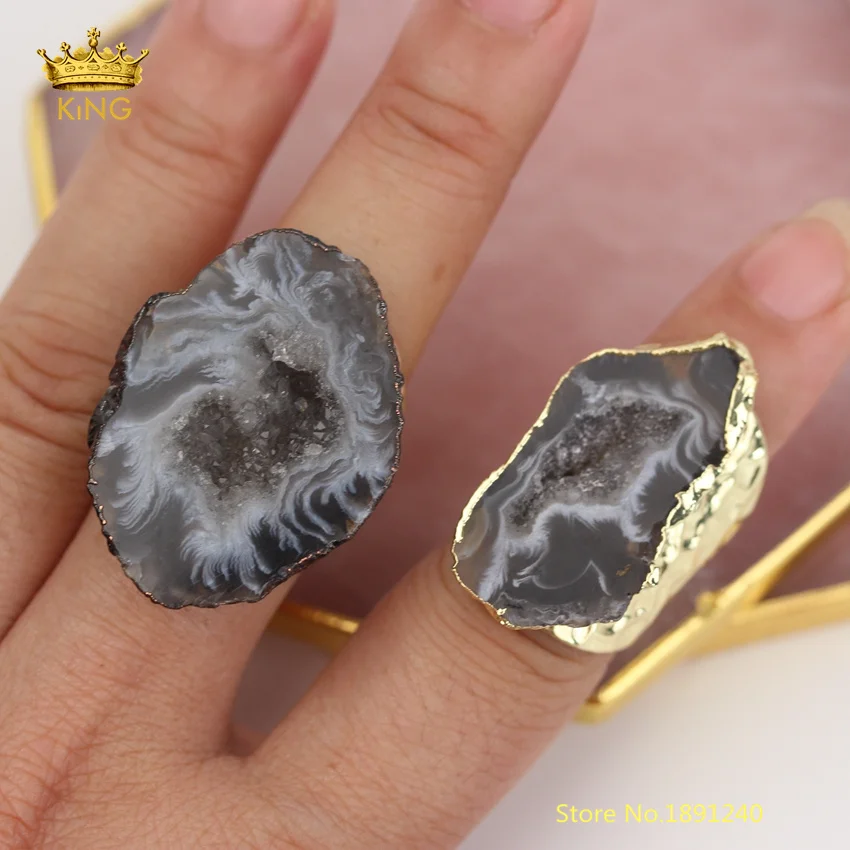 5 шт., натуральные Druzy, геодное состояние, мужские кольца, ювелирные изделия, сырье, друзы, камни, покрытые золотом/красной бронзой, медь, бохо, Druzy, кольцо для мужчин
