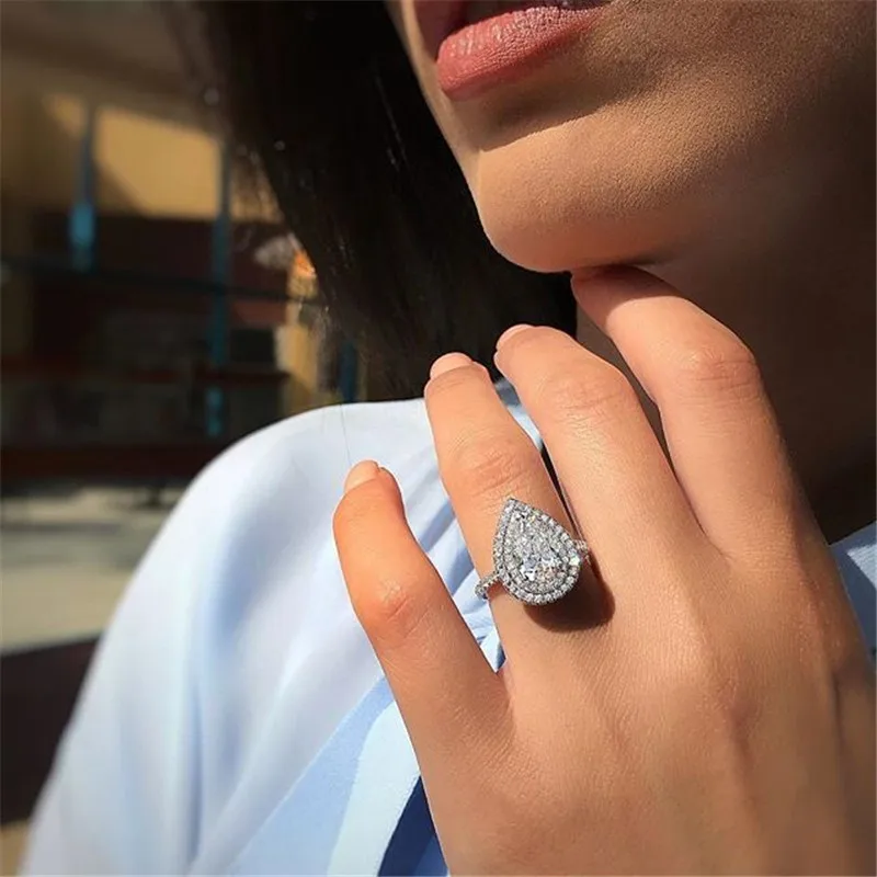 Роскошное женское большое кольцо-капля, милое модное серебряное обручальное кольцо для женщин, модное винтажное ювелирное обручальное кольцо