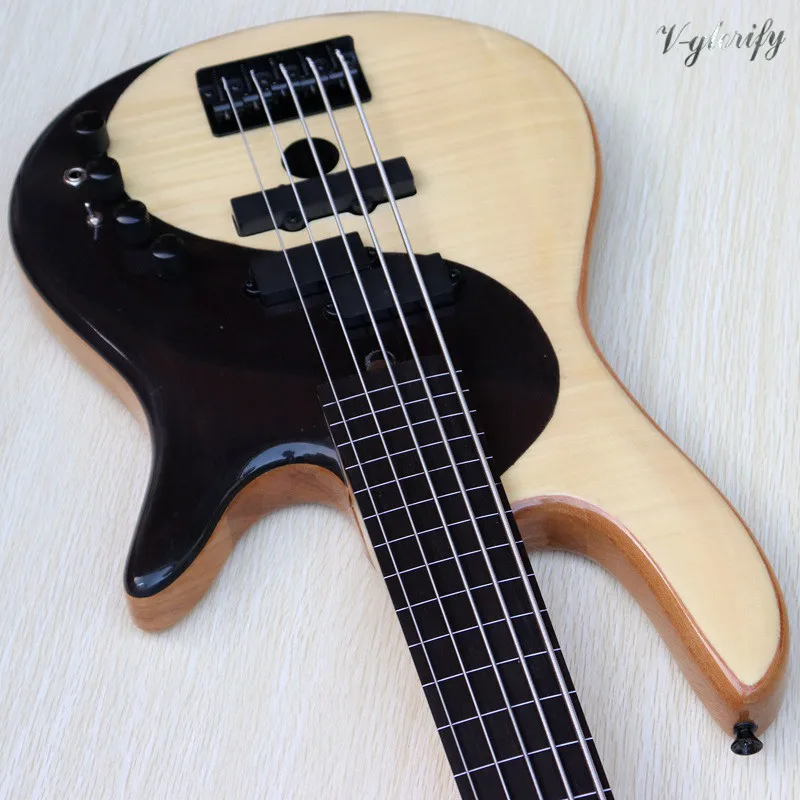 5 струн fretless с линией Лада электрическая бас-гитара Пламя клен микс с палисандр твердое красное дерево активная бас-гитара