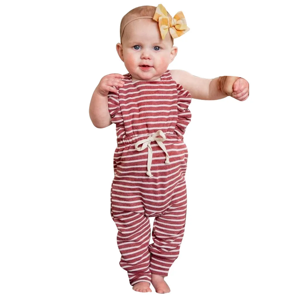 Красный комбинезон с оборками и открытой спиной для маленьких девочек; комбинезон; одежда для детей; Одежда для новорожденных; костюм; 2019