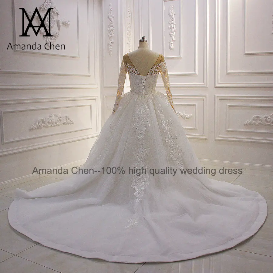 Robe mariage femme с длинным рукавом Кружева Аппликации Съемный юбка свадебное платье