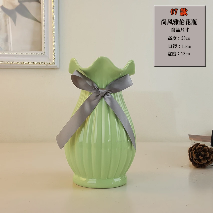 Современная Европейская модная керамическая ваза для цветов, украшение для дома, маленькие керамические вазы, свадебное украшение для дома, настольная ваза ручной работы - Цвет: L Green