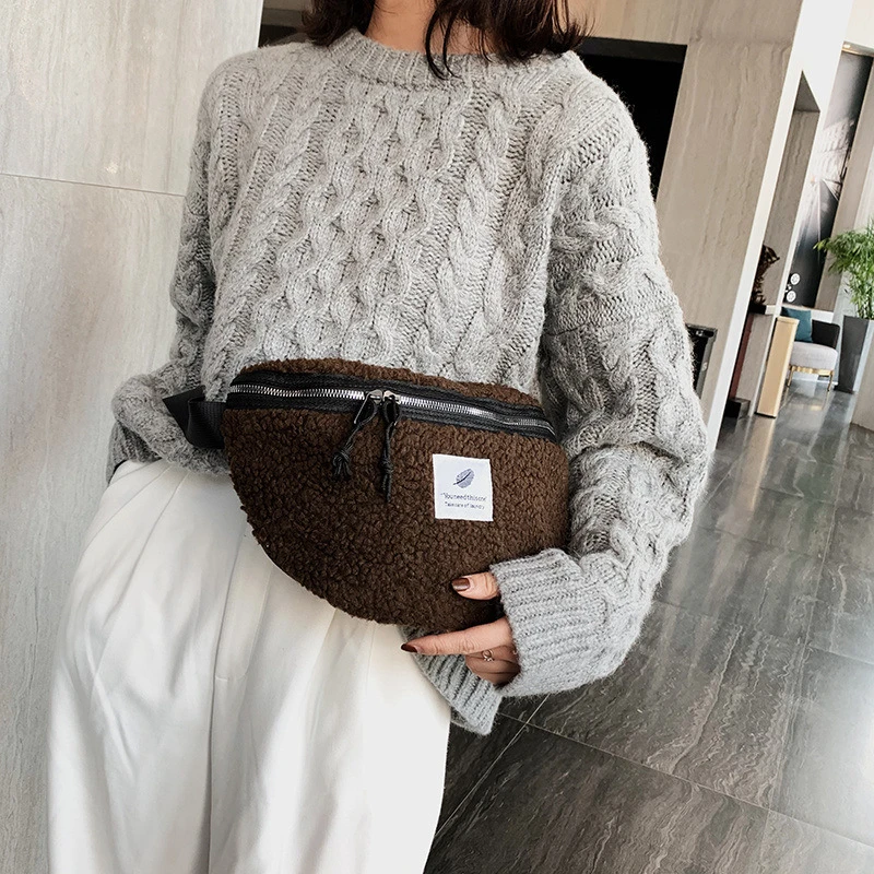 Riñonera de lana de cordero para mujer, bolso de de felpa con cremallera de Color puro, bolsa suave y cálida de marca para hombre y Niña|Bolsos de hombro| - AliExpress