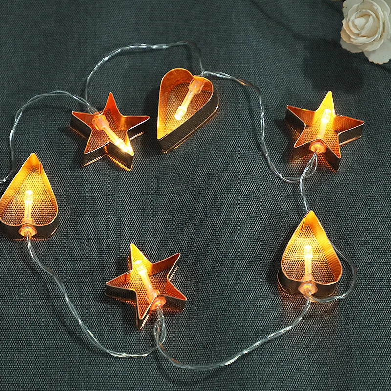 

LED Iron Art Five-pointed Star Heart Lighting Chain Personalized & Creative Decorative Lights Rose Gold Northern European-Style