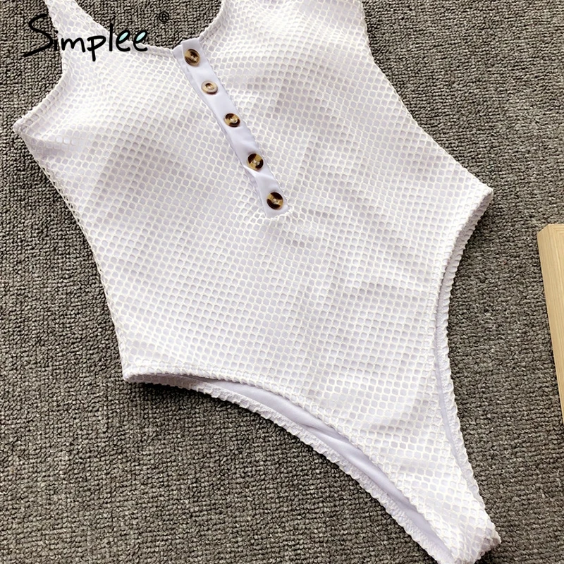 Simplee сексуальный сетчатый белый цельный бикини женский на пуговицах Женский