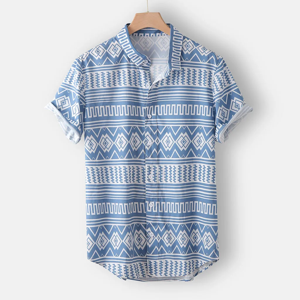 Повседневная мужская рубашка Camisa, летняя рубашка с коротким рукавом, Ретро Этническая свободная дышащая блуза на пуговицах, топ Camisa Masculina