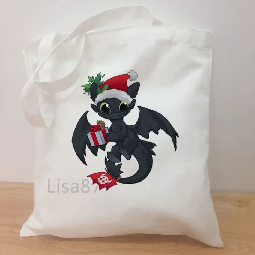 Merry Christmas Casual shoulder shopping bag Toothless print girls hand bag women Tote Bag For Women Tumblr Shopper Bags