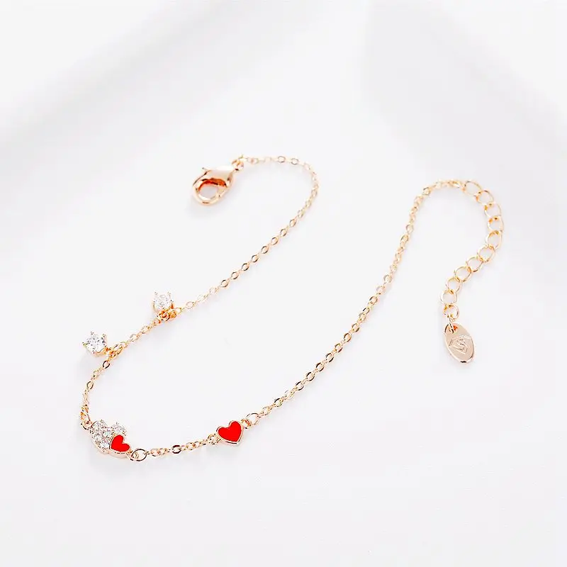 High-end Красное сердце браслет для Для женщин розового золота Цвет AAA кубический циркон кристаллические браслеты ювелирные украшения