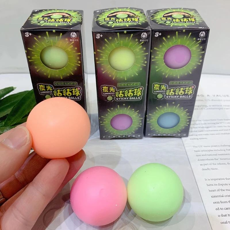 

3PCS Antistress Squishy Ceiling Sticky Ball Interactive Squeeze Vent Ball w/ Light in the Dark for Children Focus Relax