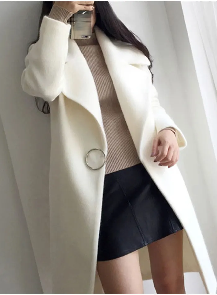 Новое тонкое шерстяное пальто женская верхняя одежда с длинными рукавами и отложным воротником Повседневная осенне-зимняя элегантная верхняя одежда для отдыха