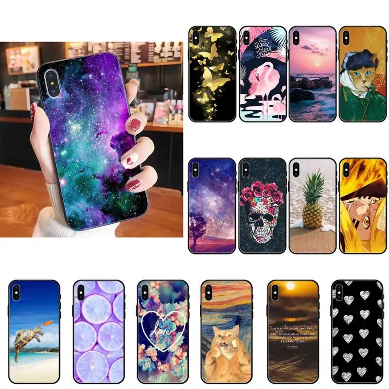 

Beautiful sea beach flowers star sky funny cat skull cover foudas Phone Case for iPhone 6 7 8 x xr xs max plus