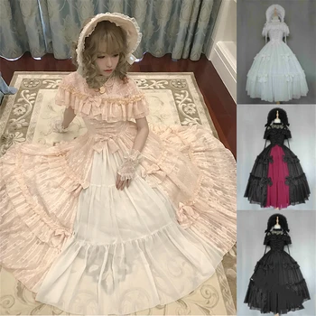 

Gothic Palace Sweet Lolita Dress Retro Lace Bowknot Medieval High Waist Victorian Dresses Kawaii Girl Gothic Op Loli Cosplay