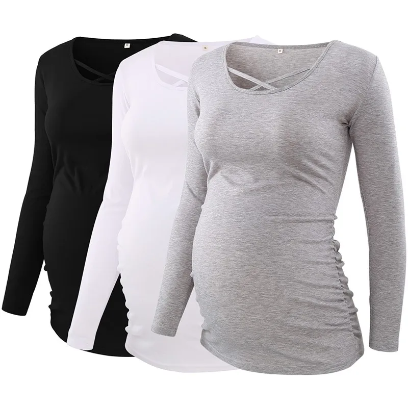 3 pieces as pic Комплект из 3 предметов; топы для беременных с рюшами; туника с длинными рукавами; Одежда для беременных; Повседневная рубашка для беременных; топы - Цвет: 3 pieces as pic