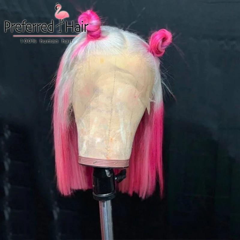Preferred13x4 предварительно выщипанный Боб кружевные передние парики бразильские Омбре кружевные передние парики Remy кружевные передние человеческие волосы парики для черных женщин - Цвет: t pink