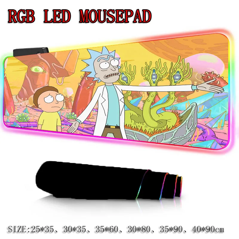 XGZ Рик и Морти аниме RGB большой игровой коврик для мыши Led компьютерный коврик для мыши большой коврик для мыши с подсветкой для клавиатуры Настольный коврик